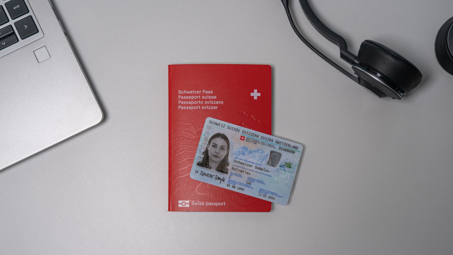 A Swiss passport and identity card.